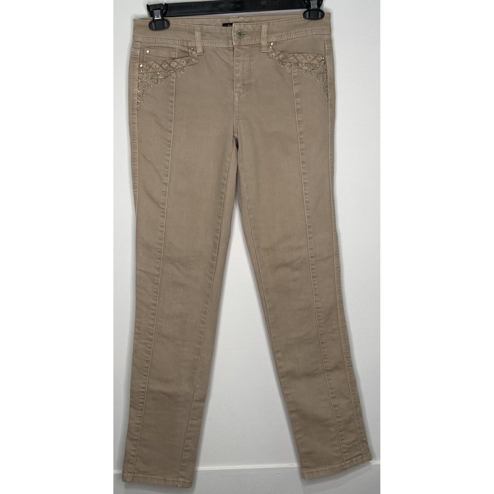 White House Black Market Embellished Jeans Slim Leg Tan Size 0